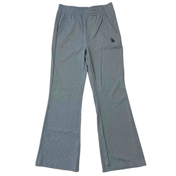 MLB Flare Pants LA Dodgers Women’s S Blue Embossed Knit Elastic Drawstring NEW - Picture 1 of 10